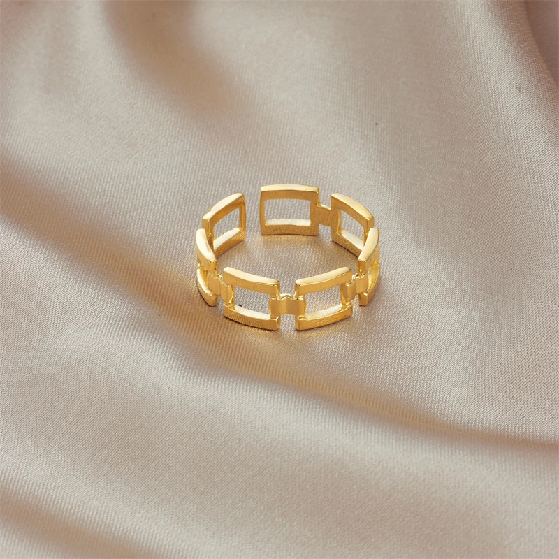 Диейуро 316L сталь нержавеющая золотого цвета геометрическое кольцо для женщин прямоугольное пустотелое кольца классического ювелирного подарка для девочек