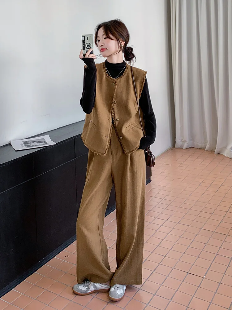 Элегантный жилет кофейного цвета Женский весенне-осенний костюм новинка 2024