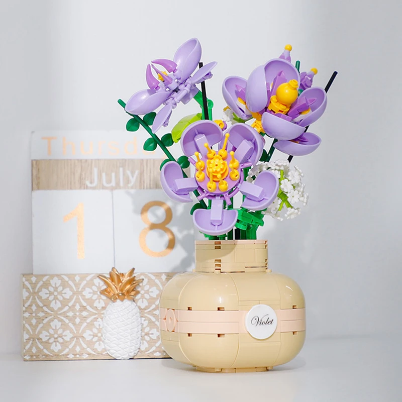 

Building Blocks Potted Plants Vase Models Home Ornaments DIY Roses Sunflower Plants Bouquets Assembly Toys Gifts for Friends