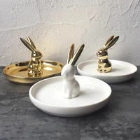european style cute rabbit ceramic storage tray cosmetic jewelry tray dresser decoration gold plated cartoon animal storage tray