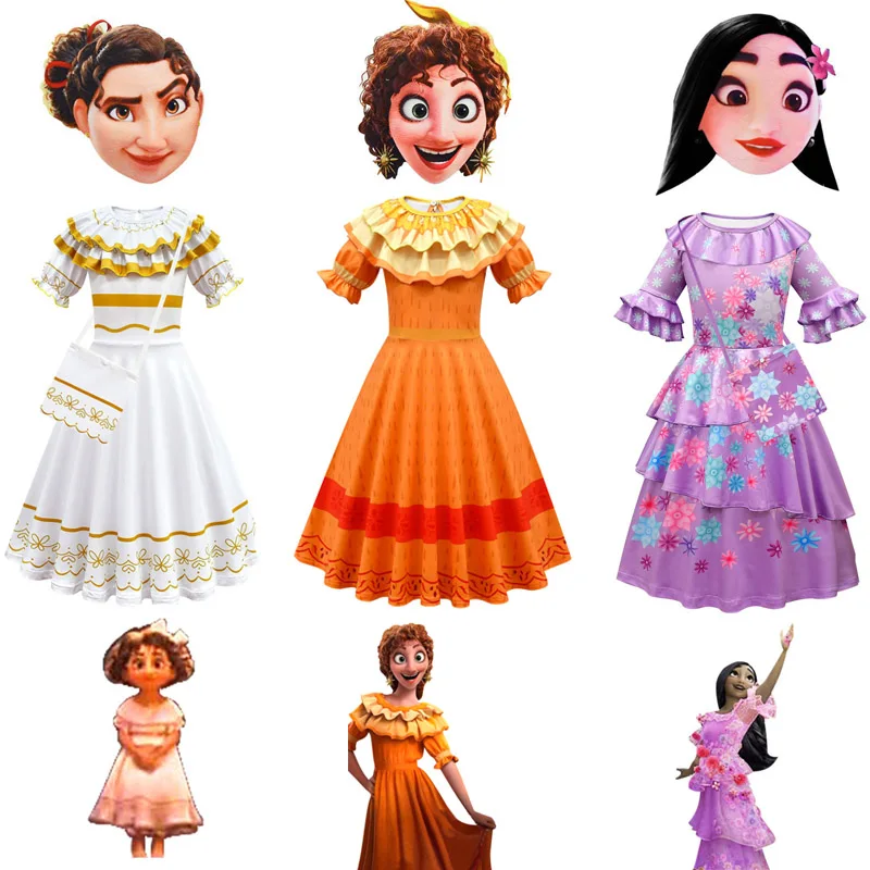

Disney Girls Encanto Mirabel Madrigal Dress Kids Party Cosplay Costume Children Fancy Dolores Isabela Princess Dresses Vestidos