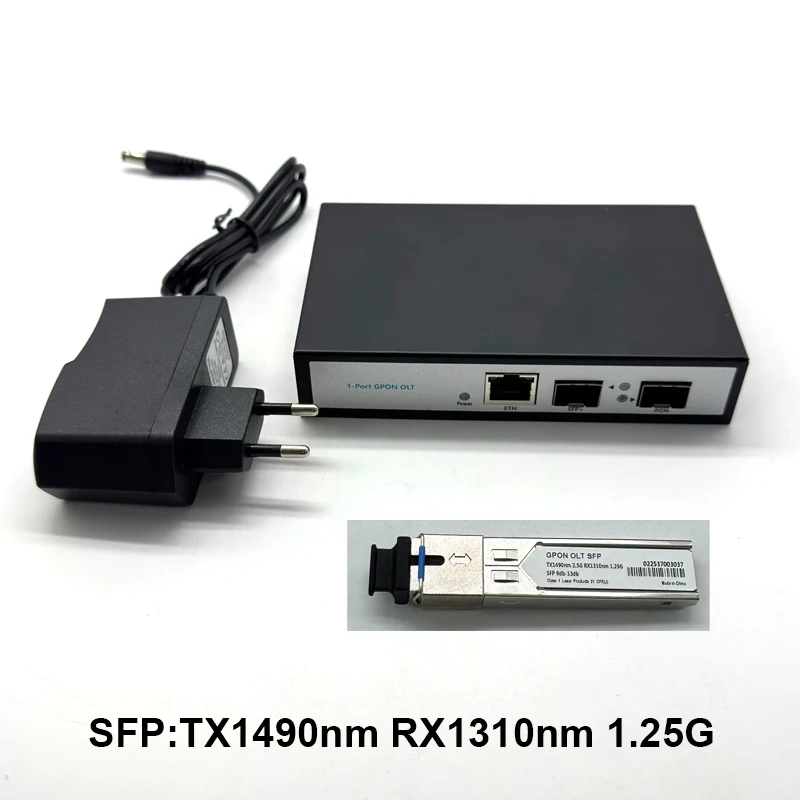 Фото Ручной мини-Gpon OLT 1 порт 1:128 onus с гигабитным оптоволоконным модулем 9 дБ-13 дБ SFP GBIC C+ 12 В постоянного тока 2 А Мощность 1 pon OLT GPON №1