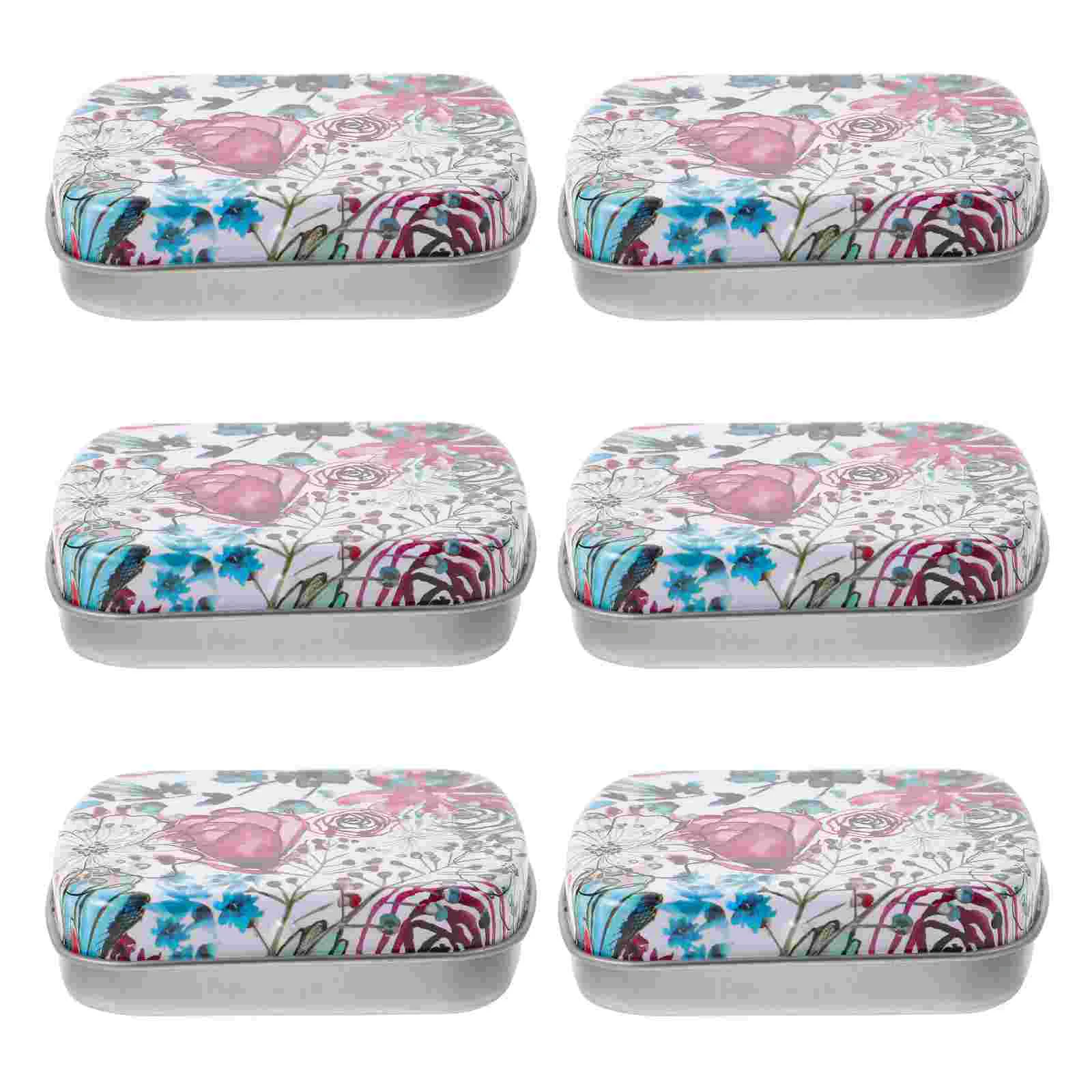 

Mini Trinket Tin Lid Metal Coin Box Rectangular Candy Case Flower Print Jewelry Container