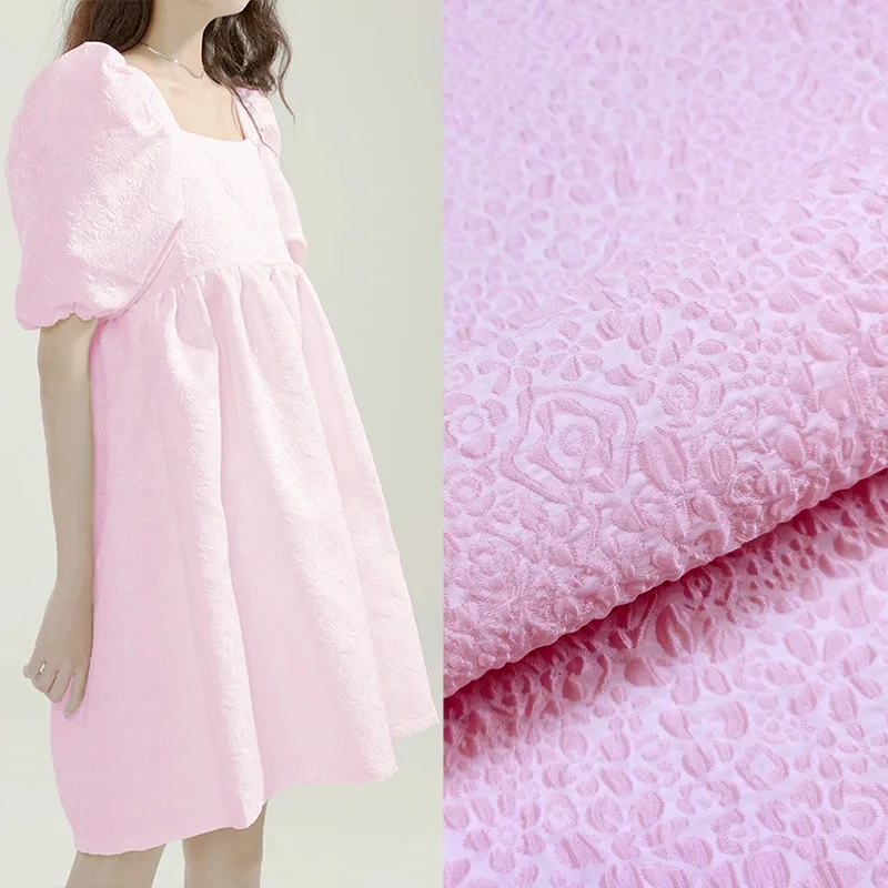 

Hot Sale Thin Dark Pattern Jacquard Fabric for Sewing Clothes Fashion Women Clothing Jumpsuit Pink Cloth by the Meter
