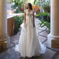 beach wedding dresses lace organza simple formal bride gowns v neck short sleeve open back luxury robe de mariee charming