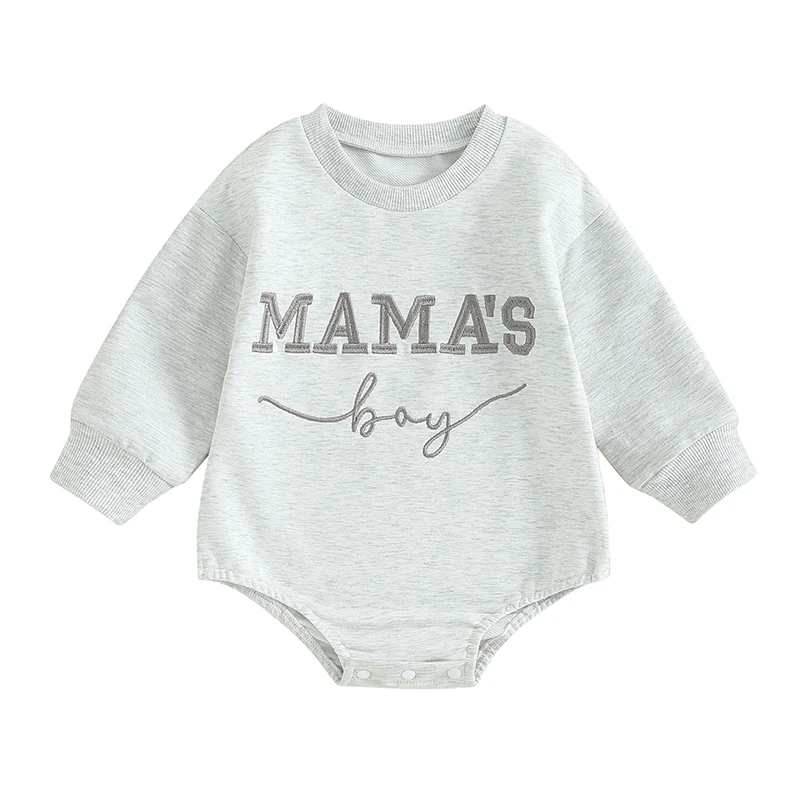 

Infant Girl Boy Fall Romper Outfits Gray Long Sleeve Crewneck Letter Embroidery Jumpsuit Cute Newborn Clothe
