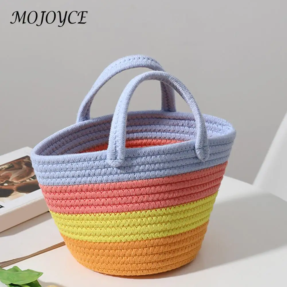 

Straw Women Handbag Handmade Cotton Rope Straw Rainbow Summer Totes Clutches Bags Beach Seaside Top-Handle Bags