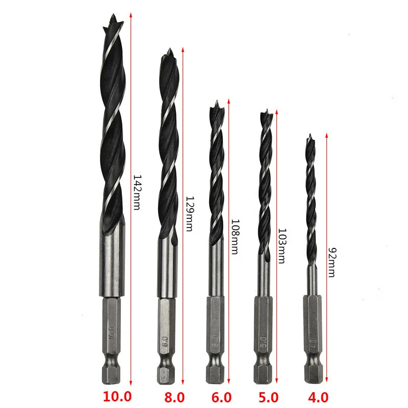 5 шт. 1/4 4/5/6/8 10 мм шестиугольная ручка трехконечный набор сверл для