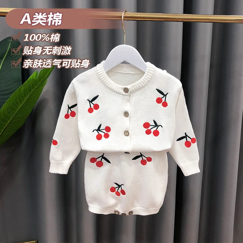 

New Clothes For Girls spring autumn Knitted Cherry sweater Kids Clothing kids 0-3Y 66-100 baby coat Children baby Cardigan top