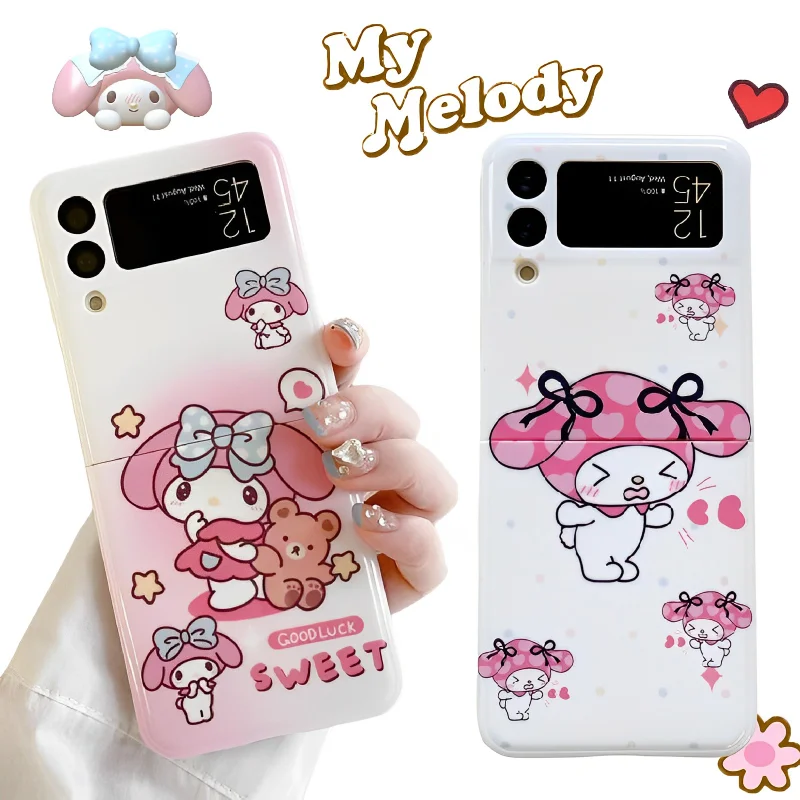

Kawaii Sanrio My Melody Phone Case for Samsung Galaxy Z Flip 3 4 Girl Anime Pink Folding Screen Anti Drop Soft Protective Case