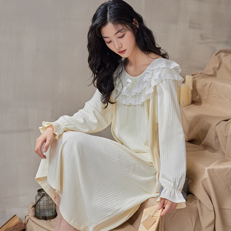 Женская Хлопковая пижама средней длины Чистая Принцесса дворцовая одежда