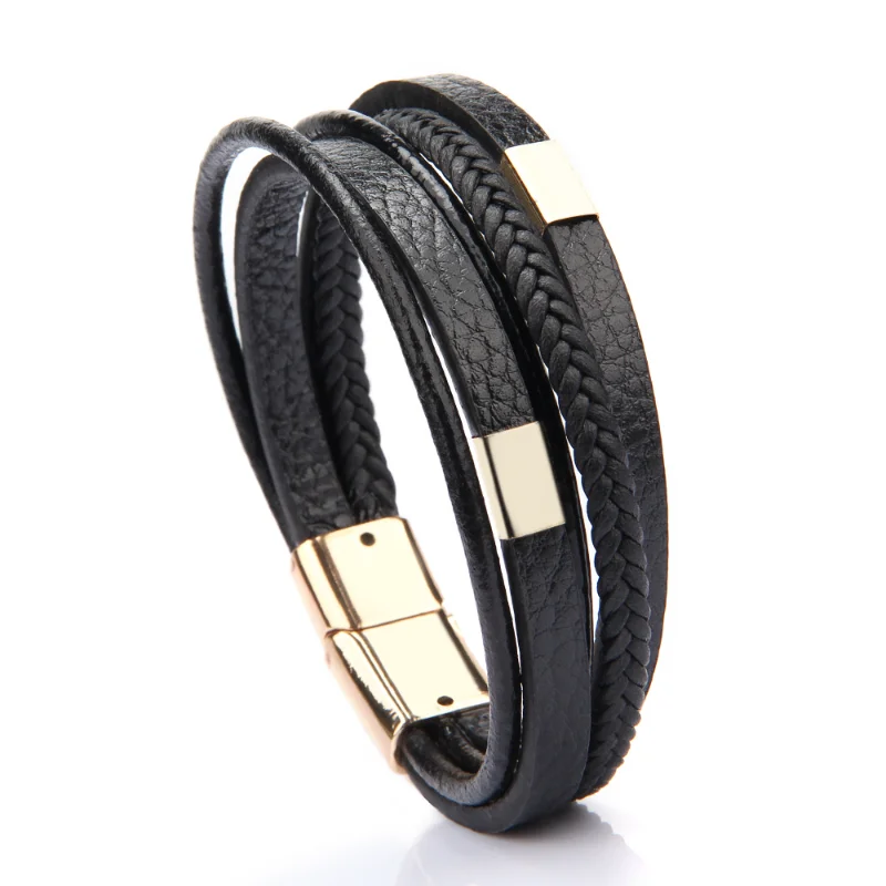 

Leather Rope Alloy Magnetic Buckle Leather Bracelet Jewelry Men's Cowhide Hand-woven Bracelets Jewelry