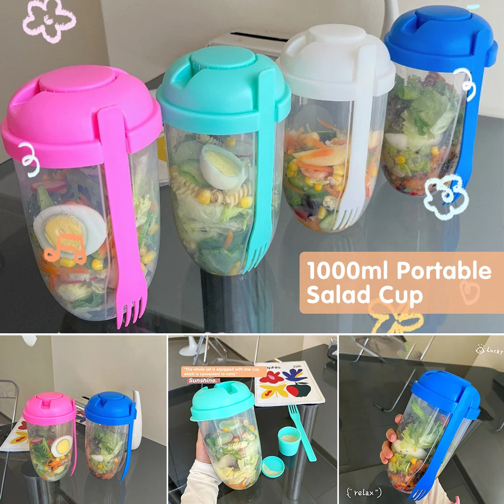 

Portable Salad Cup with Fork Large Capacity Multipurpose Picnic Bento Food Box Durable for Outdoor Camping Salad Container TS1
