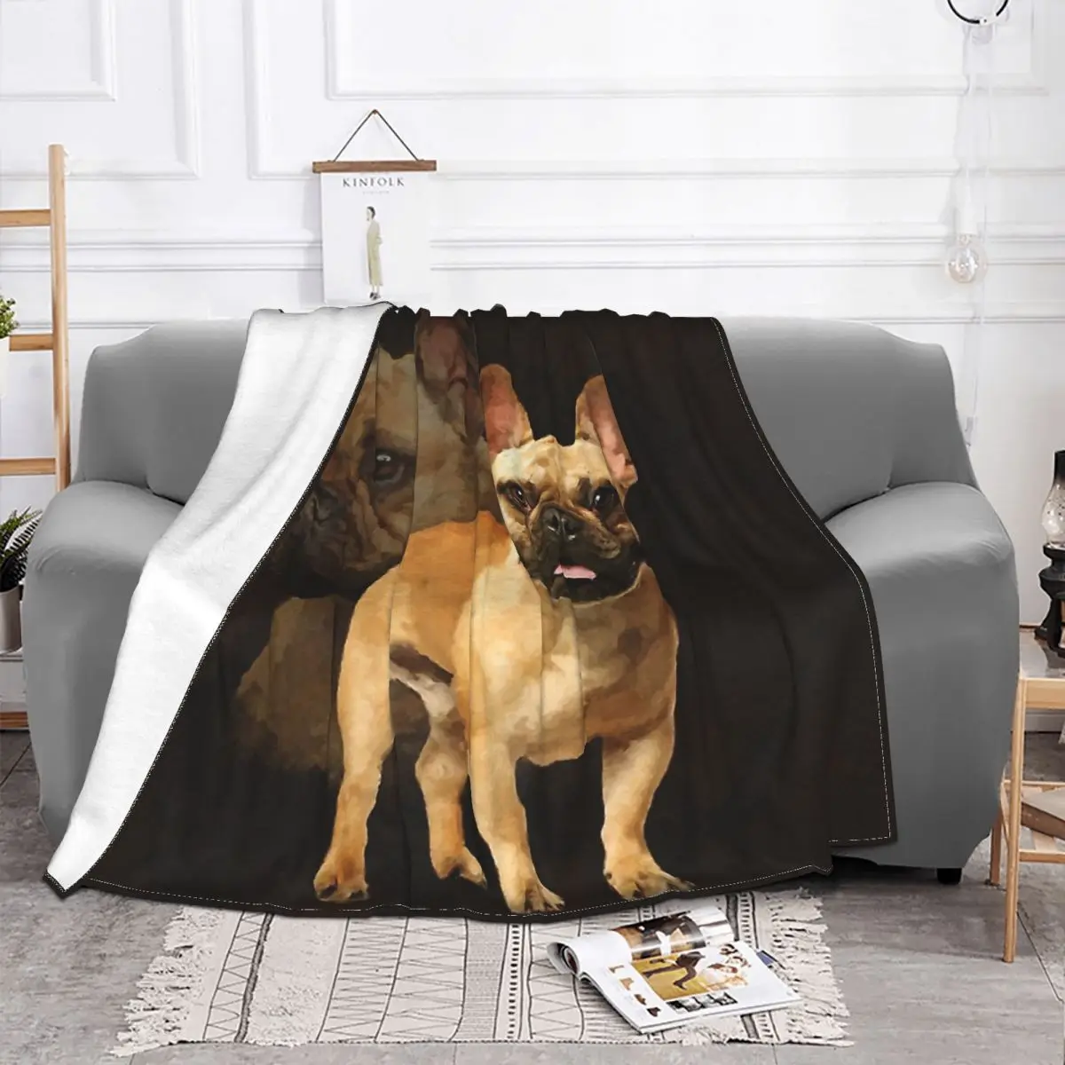 French Bulldog Blanket Flannel Decoration Puppy Art Portable Home Bedspread |