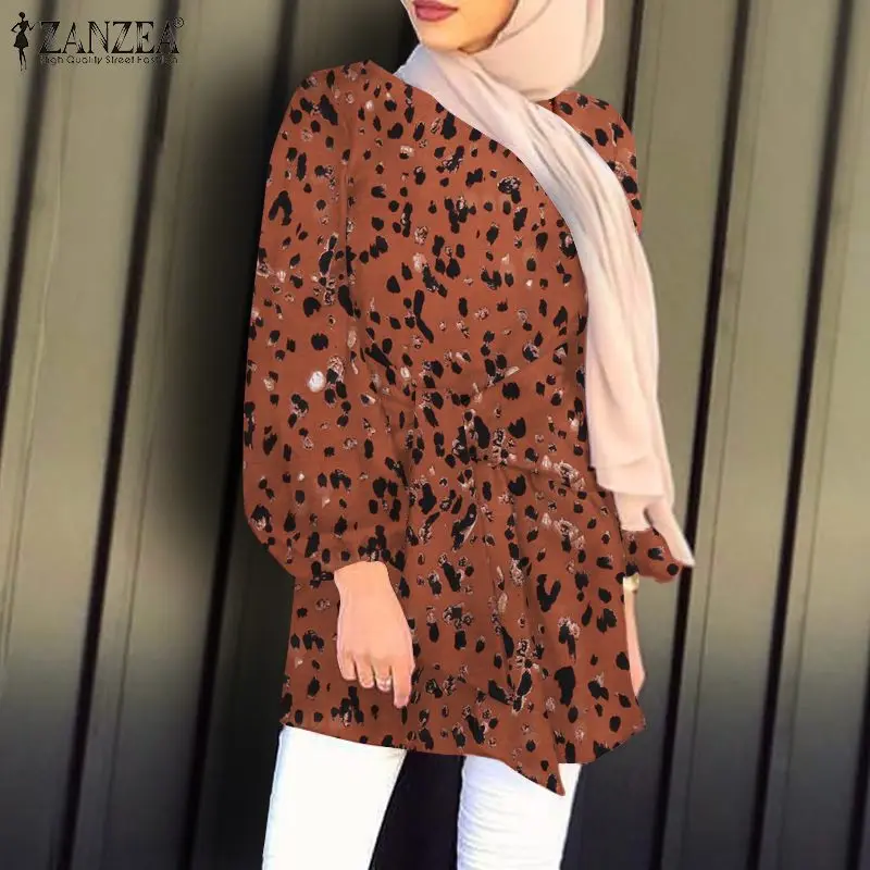 

ZANZEA Women Long Sleeve Party Holiday Vintage Blouse Casual Mulism Shirts Plus Size Lace Up Tops Dubai Turkey Abaya Hijab Blusa