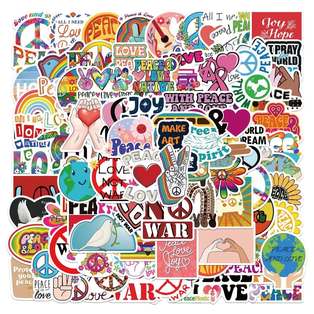 

50/100PCS Love And Peace Stickers Aesthetic Graffiti Hippie Sticker on Laptop Skateboard Suitcase Stationery Bike Kid Sticker
