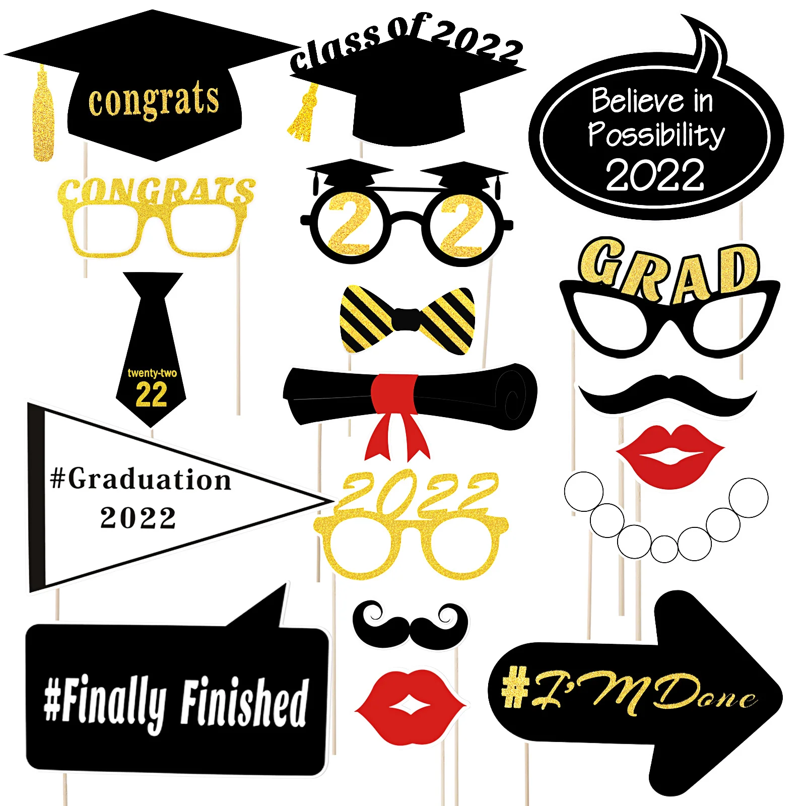 

18pcs Graduation Party Photo Booth Props Photoshoot Props for Students Gifts Party Favors