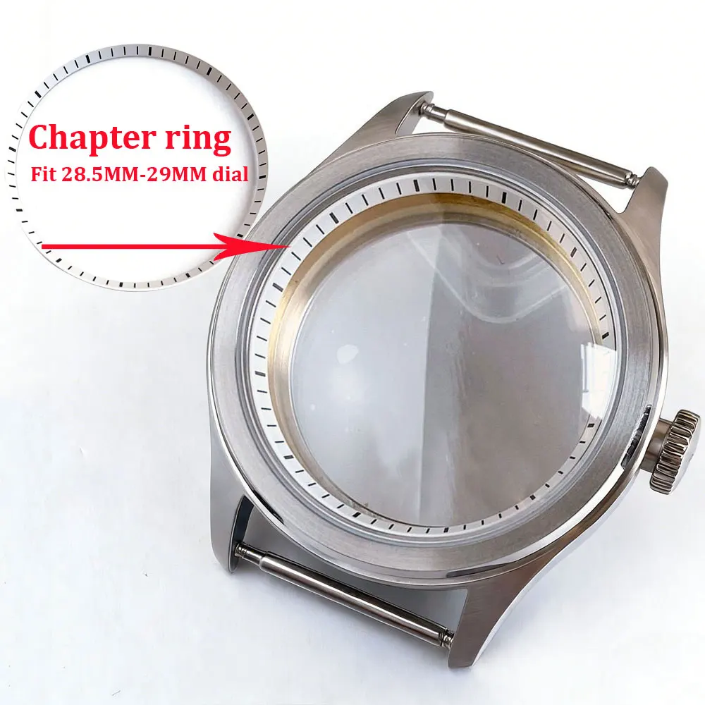 Фото Корпус для часов Tandorio 4 Styles Chapter Ring 38 мм, ретро-дизайн, сапфировое стекло, подходит для циферблатов 28,5-29 мм, совместим с механизмами NH34, NH35, NH36, ETA2824, PT5000. №4