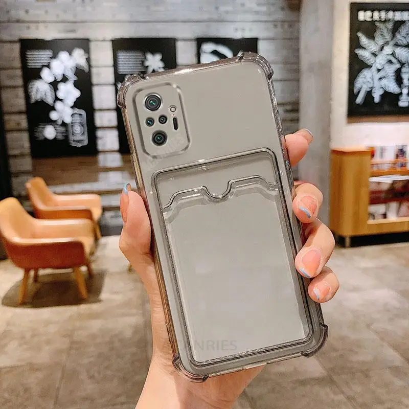 

Card Slot Bag Case For Xiaomi Redmi Note 7 8T 10A 10X 10C A1 Plus 12C 12T Pro M4 M5 X4 5G Transparent Shockproof Soft Cover