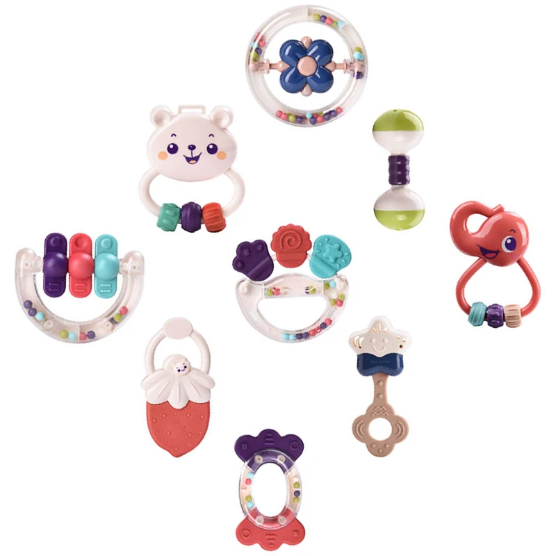 

9 Pcs Colorful Baby Rattle Set Kids Educational Crib Baby Teether Rattles Baby Grip Molar Educational Toy Set