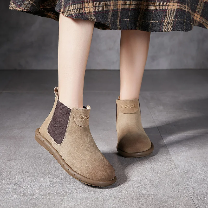 Женские короткие ботинки Челси из воловьей кожи модные натуральной замши на