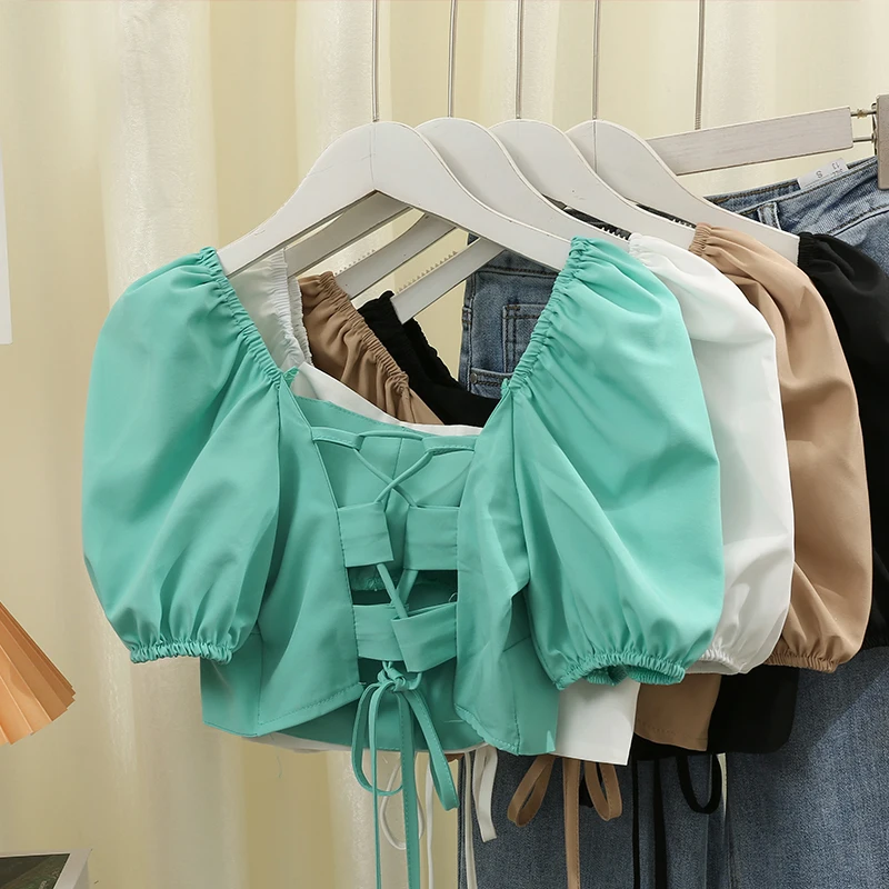 Однотонные укороченные женские футболки Y2K уличная одежда повседневная женская