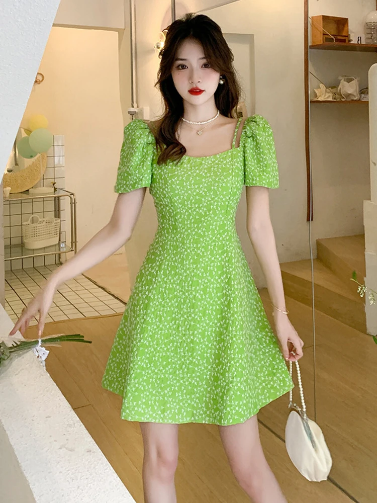 

French Women Evening Dress Sweet Flower Hollow Sexy Strap Off-Shoulder Slim Mini Party Vacation Street Lady Mujer Vestido Summer
