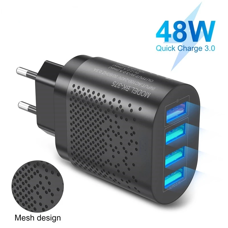 

EU/US Plug USB Charger 3A Quik Charge 3.0 Mobile Phone Charger For iPhone 4 Port 48W Fast Wall Chargers