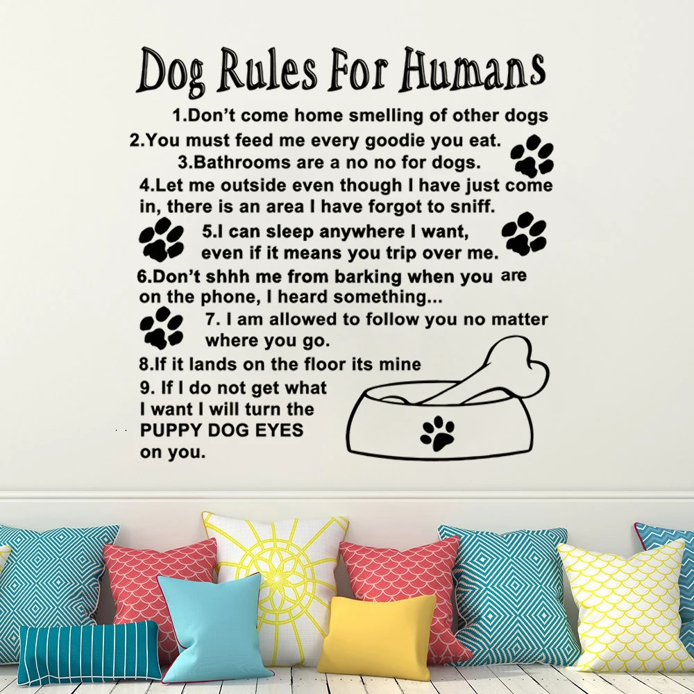 

Dog Rules For Humans Quotes Wall Stickers Animal Cute Love Dog Room Pet Shop Decoration Decals Removable Vinyl Murals DW13952