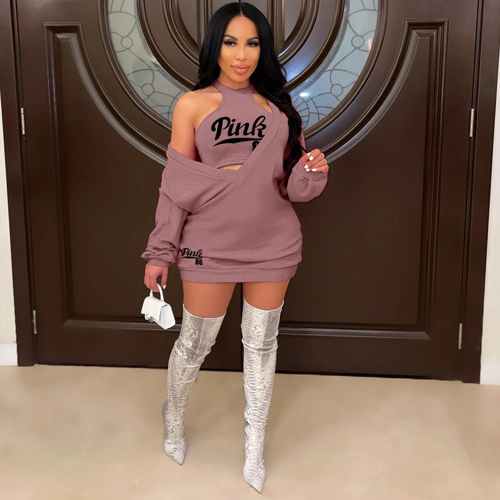 

Женский комплект из 2 предметов, розовый комплект в стиле панк с надписью, толстовка с капюшоном и жилет большого размера в стиле хип-хоп, зим...