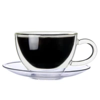170ml modern simple double layer glass saucers with handle coffee cup with dish flower tea cup business office cup dish