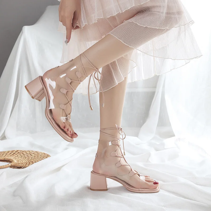 

Fashion PVC Sandal Women Transparent Lace-Up Butterfly-Knot Wedges High Heels Black Party Daily Pumps Shoes Concise Women Shoes