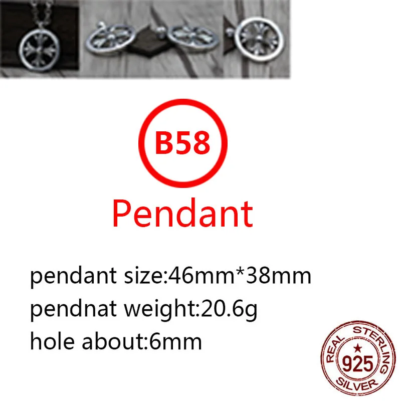 

B58 s925 sterling silver pendant personality retro jewelry couple models cross circle punk hip-hop style gift for friends