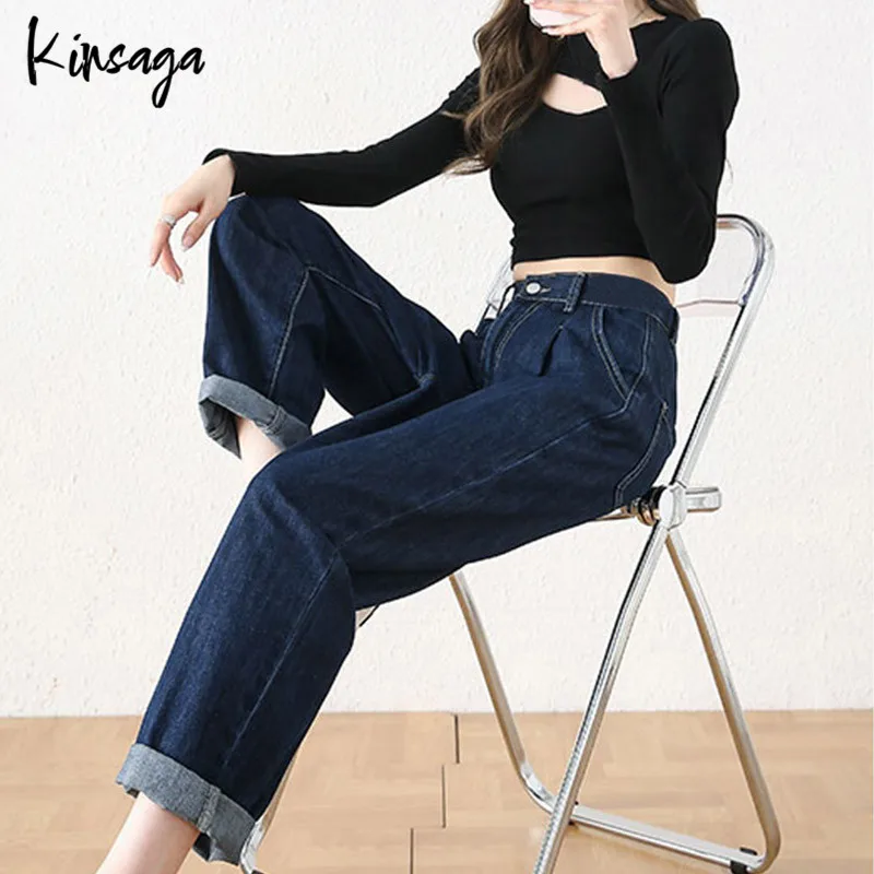 

Casual Elastic High Waist Jeans 5xl Woman Girl Classic Revers Demin Pants Loose Harem Hallen Full Length Female Cuff Trousers