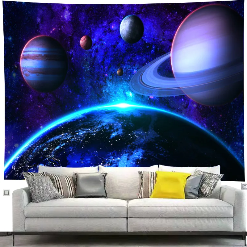 

Psychedelic Purple Planet Tapestry Wall Fabric Hanging Galaxy Universe Star Ring Wall Carpet Meteor Shower Livingroom Decoration