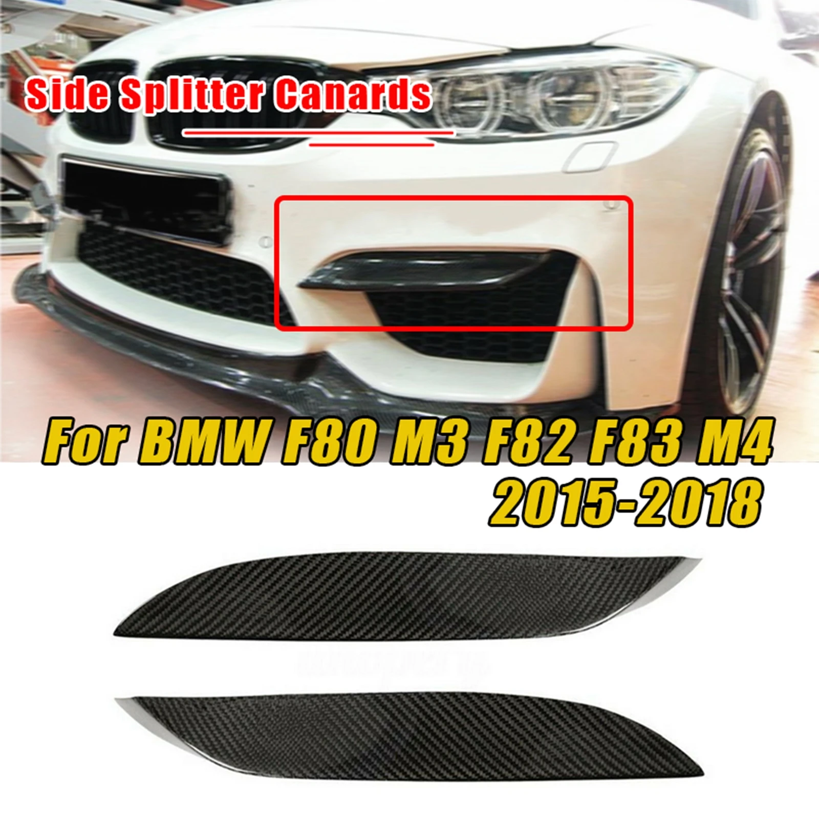 

For BMW F80 M3 F82 F83 M4 2015-19 Carbon Fiber Fog Light Lamp Cover Air Vent Trim Front Bumper Spoiler Side Splitter Canard Lip
