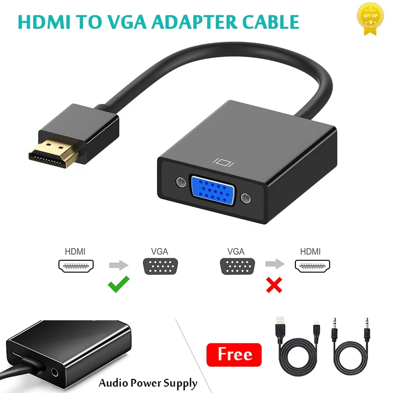 

HDMI to VGA Adapter 1080P HDMI Male to VGA Female Converter With 3.5 Jack Audio Cable for Computer Xbox PS4 PC Laptop Projector