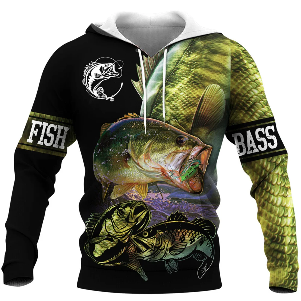 

CLOOCL Men Hoodie 3D Graphic Fishing Love Bass Fishing Printed Long Sleeves Sweatshirt Casual Zipper Hooded Coat Sudadera Hombre