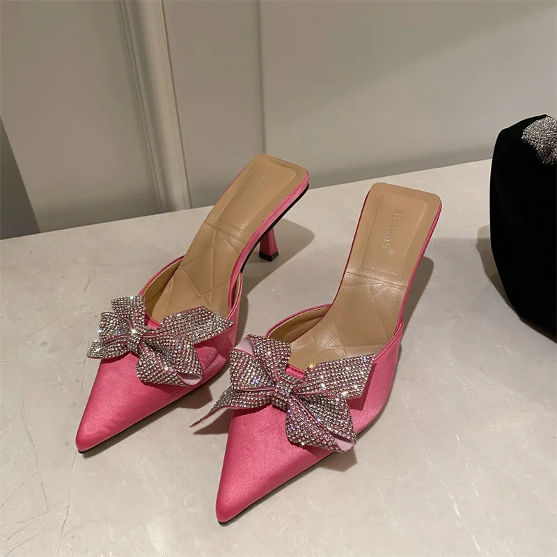 

Summer Women's Slippers Pointed Toe High Heels Women Rhinestone Shoes Elegant Banquet Women's Shoes Stiletto Sandals Women