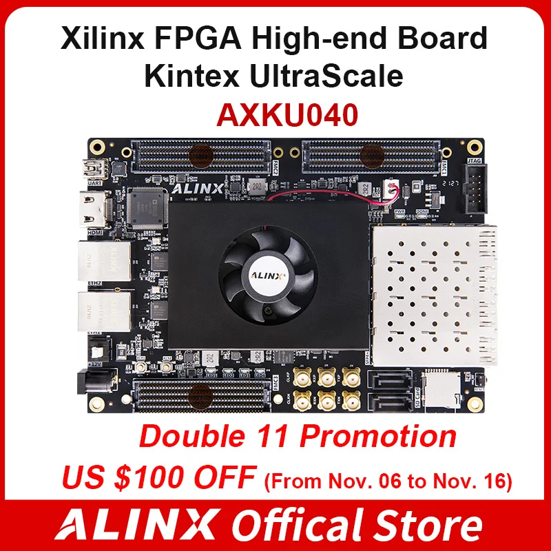 ALINX AXKU040 Xilinx Kintex UltraScale KU040 XCKU040 FPGA Development Board Video Processing 4GB DDR4 4x10G SFP FMC HPC