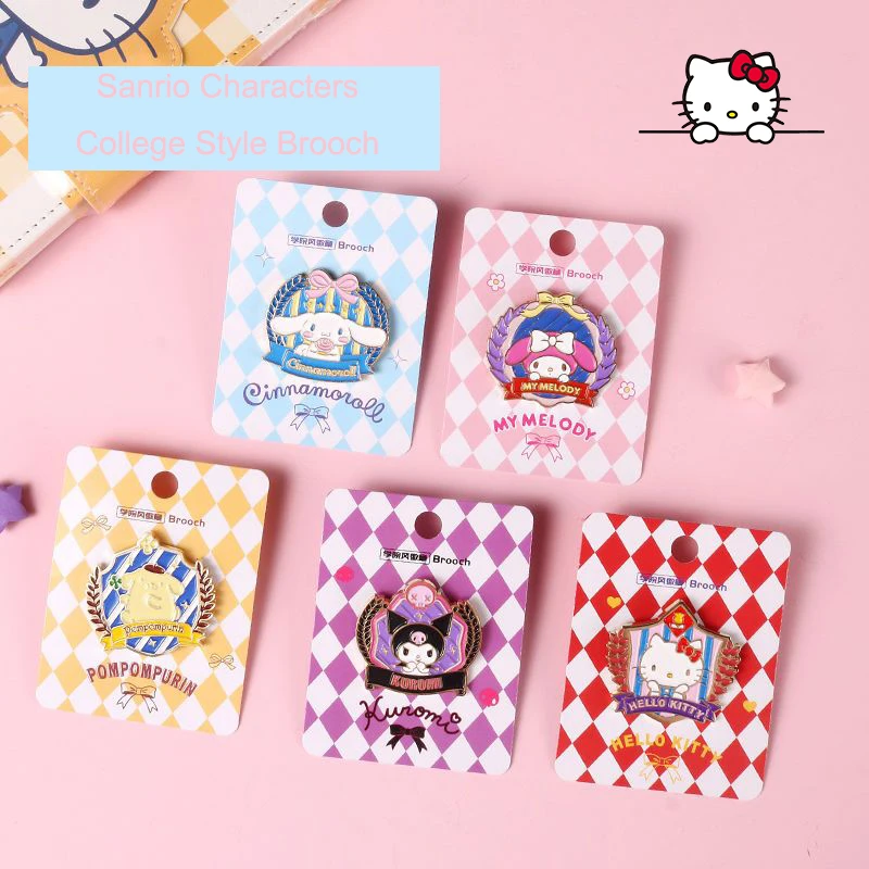 

Sanrio Kawaii Hello брошь в виде кошки Cinnamoroll Kuromi My Melody мультяшный металлический значок Сумка Одежда JK милое украшение подарок для девочки
