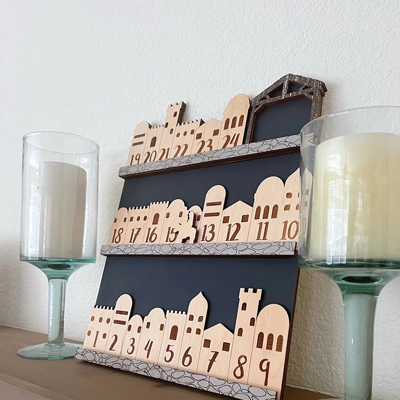 Деревянный адвент-календарь на Рождение Иисуса 24-дневный календарь обратного