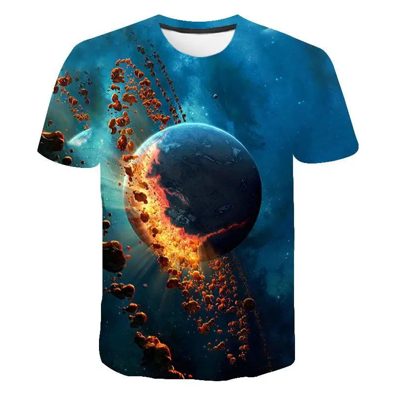 

Новые мужские повседневные Звездные крутые топы, модные уличные спортивные футболки с 3d принтом космической планеты космоса Галактики