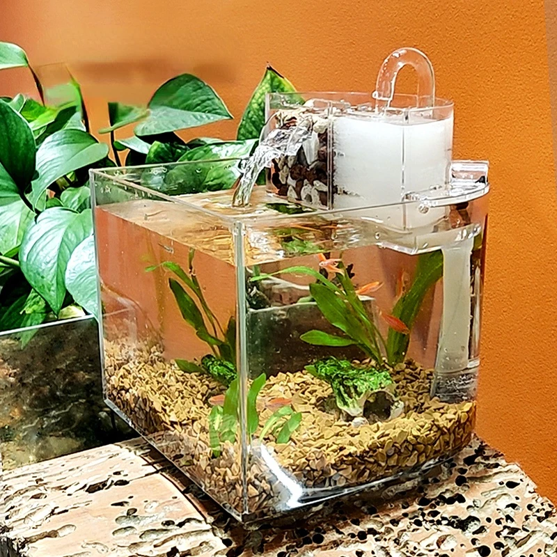 

Creative Fish Tank Ecological Small Mini Household Desk Super White Mute Landscaping Lazy Change Water Plastic Aquarium
