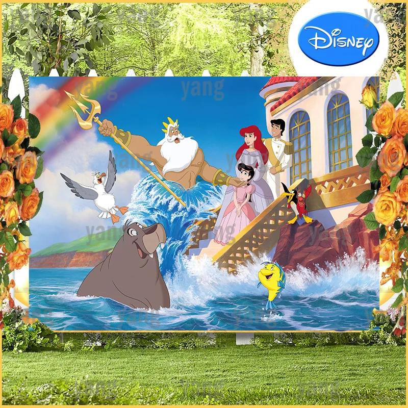 Gorgeous Rainbow Disney Custom Background The Little Mermaid Ariel Princess Happy Birthday Party Baby Shower Backdrop Decoration