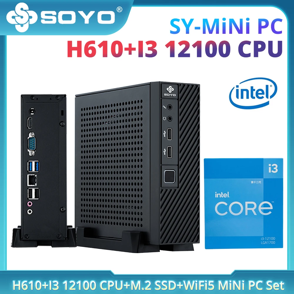 SOYO H610 Motherboard Intel I3 12100 CPU Desktop Mini PC Set 8GB DDR4 RAM 256GB 512GB 1TB SSD Windows 10 Office Gaming Computer
