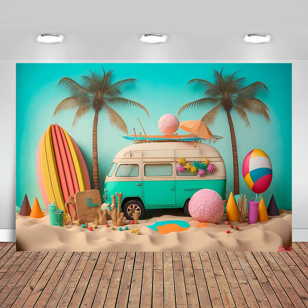 Фон для фотосъемки Лето Гавайский пляж доска для серфинга Луау детский день рождения торт разбивать портрет Декор фото фон студия