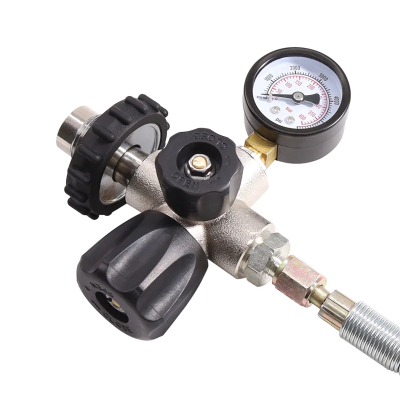 Big diving tank fill station valve 6000Psi Pressure Regulator Fill Station Hose Air Tank G5/8-14 with 7/16-20UNF on off