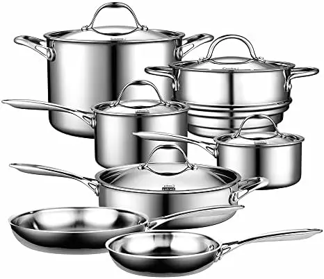 

Clad Stainless Steel Cookware Set, 9 Piece, Silver