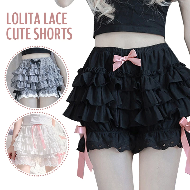Womens Lolita Maid Ruffle Shorts Girl Sweet Lace Ruffles Safety Shorts Cotton Pants JK Bloomers Cute Underpants Short Pants